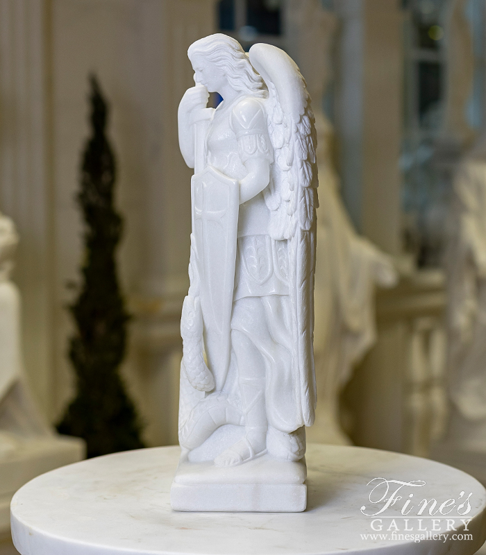 Marble Statues  - 18 Inch St Michael Statue In Hand Carved Statuary White Marble - MS-1520